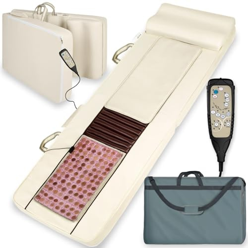 tectake® Tappetino Materassino Pieghevole Shiatsu, Massaggiatore Schiena, Massaggiatore Muscolare 4 Intensità di Massaggio, Timer, Funzione Riscaldante, Telecomando, Massaggio Relax e Sollievo - Crema