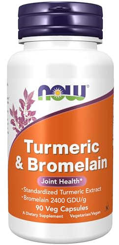 NOW Foods Supplements, Turmeric & Bromelain (Standardized Turmeric Extract) with Bromelain 2400 GDU/g, 90 Veg Capsules