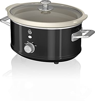Swan Retro SF17021BN 3.5 Litre Slow Cooker, 3 Temperature Settings, Keep Warm Function, Removable Ceramic Inner Pot, 200W, Black