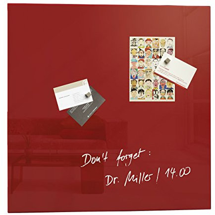 SIGEL GL202 Premium Glas-Whiteboard 100x100 cm rot hochglänzend, SGS geprüft, einfache Montage, incl. 2 starke Magnete, Glas-Magnettafel Artverum