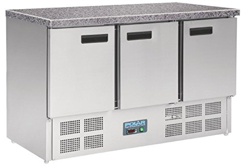 Polar G-Series 3 Door Counter Fridge with Marble Work Top - 368Ltr