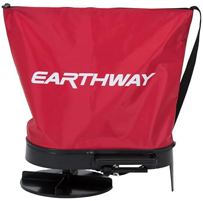 EarthWay 2750 25lb Nylon Bag Seeder/Spread with Comfortable Cross Shoulder Strap, Red with Accurate Placement with Side Spread Control and Spring Close Shutoff