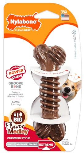 Nylabone Juguete masticable en Forma de Hueso para la higiene Dental de Perros con mordida agresiva, Hueso con Textura, Mezcla de sabores, para Perros Adultos de hasta 11 Kilos 576 g