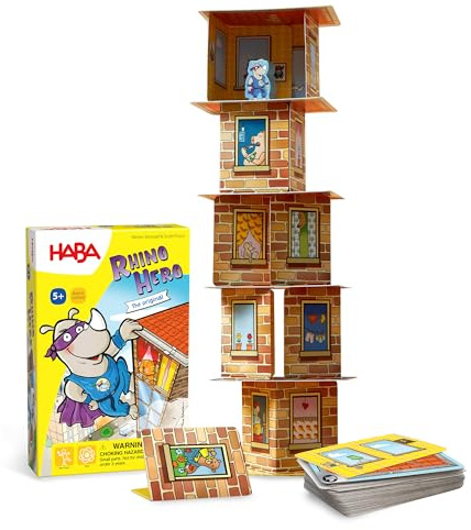 HABA Rhino Hero Game - Card Games for Kids, Ideal for Ages 5 & up - The Heroic Rhino Hero Stacking Card Game Adventure - Triple Award Winner