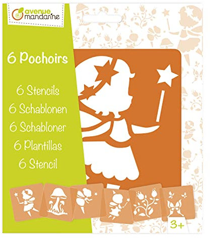 Avenue Mandarine 42839O Set (mit 6 Schablonen, 15 x 15 cm, geeignet für Kinder ab 3 Jahre, für Filz- und Farbstifte, Farben oder Farbbomben, Feen) 6er Pack