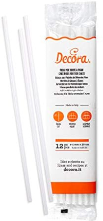 Decora 9260155 Pioli per Torte, Polipropilene, Bianco, Acciaio Inossidabile, 12 Pezzi-Ø 0,4 MM X 30 CM