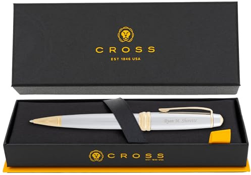 Dayspring Pens Personalized Cross Bailey Medalist Ballpoint Pen - Chrome with Gold Trim | Luxury Engraved Pen, Customized Pens for Men, Women, Executive Business Milestone or Graduation Gift-Black Ink