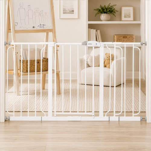 Regalo Safety Extra Wide Baby Gate for Doorways & Bottom of Stairs, Fits Openings 73.6-143cm (Extensions Included) Pressure Mounted for Babies, Toddlers & Pets