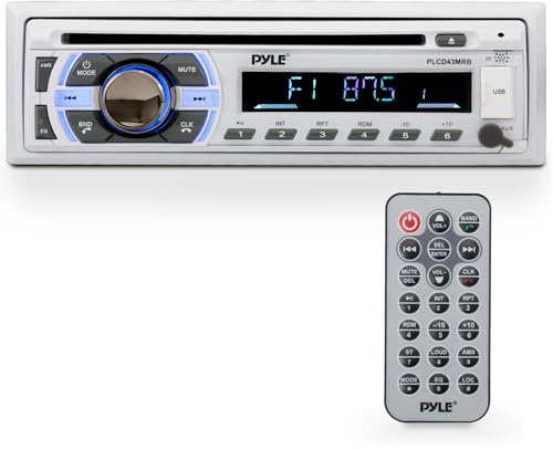 Boat Bluetooth Marine Stereo Receiver - Marine Head Unit Din Single Stereo Speaker Receiver - Wireless Music Streaming/Hands-Free Calling/CD Player/MP3/USB/Aux/ Marine AM FM Radio - Pyle PLCD43MRB