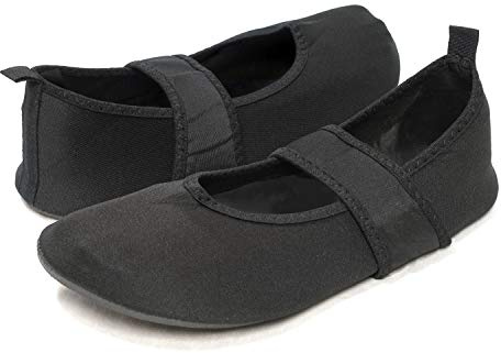 Nufoot Futsole Women's Soft-Sided Shoes for Indoors/Outdoors, Foldable & Flexible Footwear for Sport, Exercise, Yoga or Travel, Dance Shoes, Black, Medium