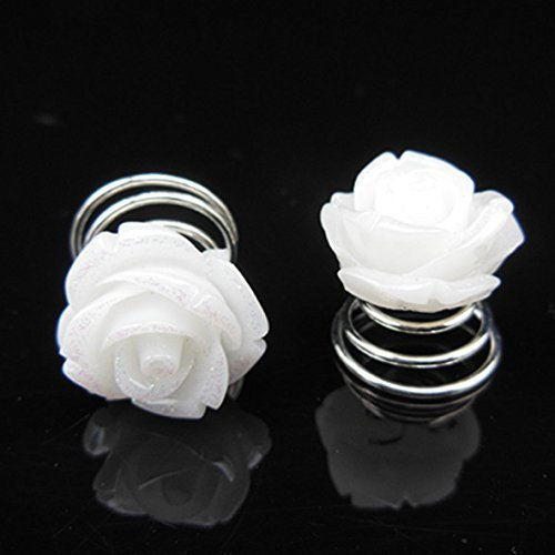 Miya® 4 er Set wunderschöne weiß Haarspiralen Curlies süße Rose Blumen, Perlen Strass, Braut Hochzeit Jugendweihe Haarschmuck