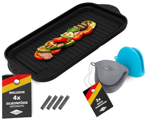 MaxxGoods - Plancha de aluminio fundido totalmente acanalada - 37,5 x 22,8 x 2,5 cm - para inducción y todo tipo de placas de cocina - Superficie de cerámica - Sellado antiadherente - Fabricado en
