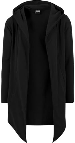 Urban Classics Herren Long Hooded Open Edge Cardigan – Langer Kapuzen Cardigan aus Baumwolle im Loose Fit, offener Schnitt mit offenen Kanten für Streetwear & Freizeit,Schwarz,S