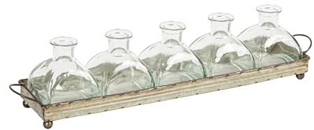 Creative Co-op Bandeja Rectangular Decorativa de Hierro con Asas y 5 jarrones de Cristal