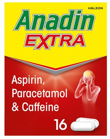 Anadin Extra Pain Relief Tablets 16s, Aspirin, Paracetamol, Caffeine | Headache and migraine relief tablets, triple action formula, aspirin paracetamol caffeine, fast acting pain relief