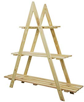 MODO24 Gartenregal Holz, 3 Stufen Blumenregal, Blumentreppe, Blumenständer, Etagere Pflanzentreppe, Pflanzenständer, Holztreppe Garten, Indoor & Outdoor, Abmessungen 108x101x26 cm, Farben: Natur