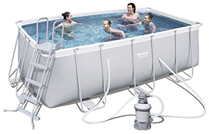 Bestway Power Steel 56457 Piscina con bordi Piscina rettangolare 8124L Blu, Grigio piscina fuori terra