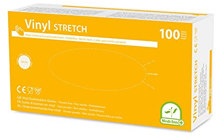 Medi-Inn+ Vinyl Stretch puderfrei Einmalhandschuhe Größe M| 1000 Stück | Vinylhandschuhe in praktischer Spenderbox