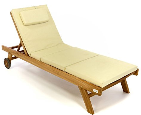 Divero klappbare Sonnenliege SOTOGRANDE aus behandeltem Teakholz mit Auflage Farbe Creme