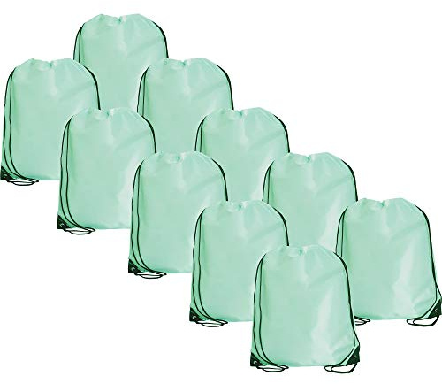 Threadart Drawstring Backpacks - Pack of 10 - Seafoam | Sports Cinch Sack String Backpack | For Gym, Storage, & Travel | Large 15 x 18.5 Size