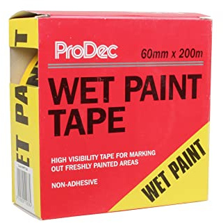 ProDec 60mm x 200m (2.5 x 650 ft) Wet Paint Warning Barrier Tape, Non-Adhesive Yellow and Black Tape for Highlighting Freshly Painted Areas, Supplied in Dispenser Box