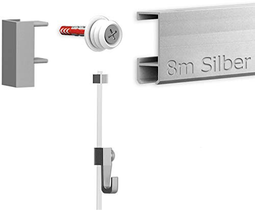 hang-it 8 Meter Bilderschienen Galerieschienen - Komplett Set in Silber