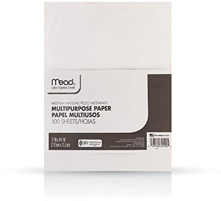 Meadpapper, flerfunktionellt skrivpapper, 100 ark, 8-1/2 x 27,94 cm, vit (39100)