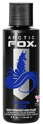 Arctic Fox Semi-Permanent Hair Dye, Vegan & Cruelty-Free, Ammonia-Free, Conditioning Color Cream for All Hair Types, Long Lasting, Poseidon Blue, 4 Fl Oz