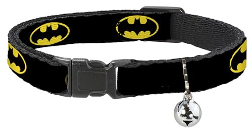 Buckle-Down Cat Collar Breakaway Batman Shield Black Yellow 8 to 12 Inches 0.5 Inch Wide, Multicolor (BAC-WBM001-NM)