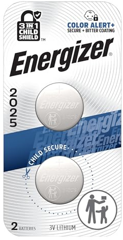 Energizer 2025 Batteries (2 Pack), 3V Lithium Coin Batteries With 3-in-1 Child Shield