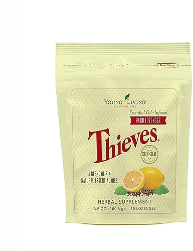 Young Living Thieves Hard Lozenges, 30 ct | Sugar-Free Relief for Dry Mouth & Sore Throat | Clove, Lemon, Peppermint Essential Oils | Gentle on Stomach