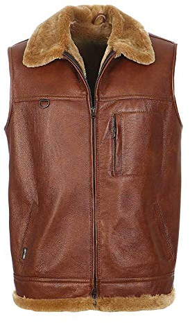 Hollert German Leather Fashion Lammfellweste - FIRMINIUS mit Kragen Herren Weste aus hochwertigem Merino Lammfell und Echtleder Größe M, Farbe kastanienbraun