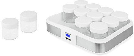 Klarstein Gaia macchina per yogurt (in acciaio inox, 12 vasetti in vetro BPA free da 210ml, produzione di 2,5litri, display LCD retroilluminato, controllo elettronico della temperatura) - bianco