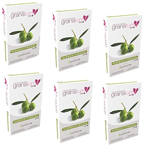 Granatum Plus - Hydroxytyrosol Plus - Complément Alimentaire - Extrait d'Huile d'Olive Vierge Extra - Supplément Antioxydant - Bien-être Général - Produit en Espagne - 6 Boîte de 60 Comprimés