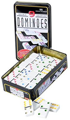 Engelhart - 250102 - Grande Domino Colorate in Scatola di Metallo, Gioco Tattica per Bambini e Adulti (Doppio 9)