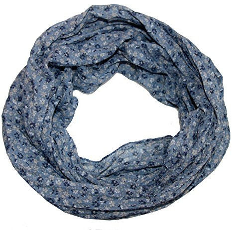 ACC Blumen Damen Loop Schal aus Seide & Baumwolle/Seidenschal (Blümchen blau)