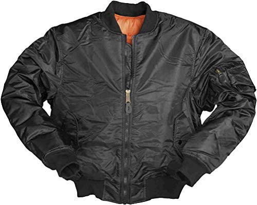 Mil-Tec US Fliegerjacke Typ MA1® PES • Klassische Bomberjacke im US Air Force Stil • Wendbare Pilotenjacke • Übergangsjacke Herren aus Polyester • Windfeste Outdoorjacke • Schwarz, L