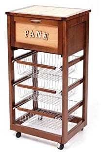 Carrello con CASSETTO PORTAPANE più CESTELLI PORTAFRUTTA Legno MASSELLO Varie Finiture (WENGE') (Noce)