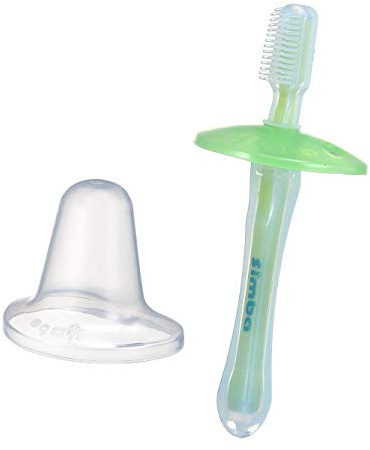 Simba Soft Bristle Silicone Baby Toothbrush with Milk Residue/Fur Scrubber. (Green)