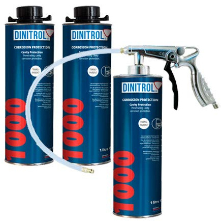 REJEL 3 X Dinitrol 1000 Transparent de haute solides cavité Cire 1 litre Peut & Schutz Gun