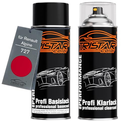 TRISTARcolor Peinture voiture Kit bombes de peinture pour Renault/Alpine 727 Rouge Vif/Spanisch Rot Peinture de base vernis clair aérosol 400 ml
