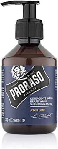Proraso Beard Wash Azur Lime, 200 ml, duftendes Bartshampoo reinigt, pflegt und erfrischt Bart & Haut, Waschgel entfernt sanft Verunreinigungen, Made in Italy