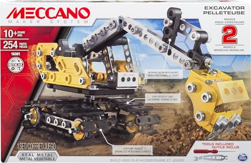 Meccano Construction Digger Juego de construcción de varios modelos de vehículos 254pieza(s) - Juegos de construcción (Juego de construcción de varios modelos de vehículos, 10 año(s), 254 pieza(s), Negro, Metálico, Amarillo, Metal, 360°) , color/modelo surtido
