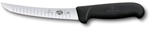 Victorinox Fibrox 6 Boning Knife, Wide Stiff Curved Granton Blade, Black