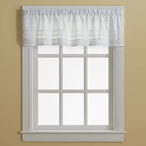 CHF & You Crochet Sheer Window Valance Kitchen Curtain for Windows, Living Room, Bedroom, Laundry, Bathroom, Rod Pocket, 58W x 14L inch, 1 Piece, White