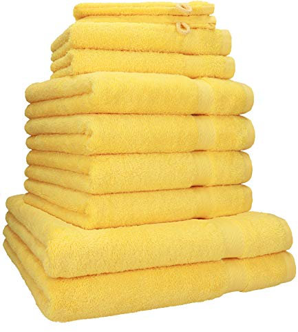 Betz Premium Handtuch-Set 10-teilig – 100% Baumwolle – Oeko-TEX® Zertifiziert – saugfähig&weich – 470g/m² – Duschtücher, Handtücher, Gästetücher & Waschhandschuhe Farbe gelb