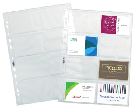 Favorit 100460081 Lot de 10 enveloppes perforées universelles pour cartes de visite, format intérieur 9,4 x 6,3 (x8) cm, finition lisse transparente, 8 poches avec ouverture supérieure, lot de 10