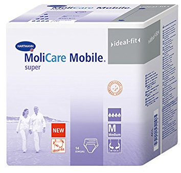 Hartmann MoliCare Mobile super Medium Karton: Inkontinenzschutz-Höschen, Windel, 4 x 14 Stk., 56 Stück, Medium, Wasserfest, Einweg, Urinschutz, Stuhlschutz