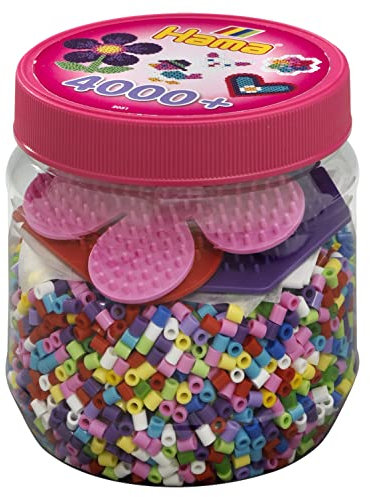 Hama Perlen 2051 Bügelperlen Dose mit ca. 4.000 bunten Midi Bastelperlen mit Durchmesser 5 mm im Farben Mix und 3 Stiftplatten, kreativer Bastelspaß für Groß und Klein, Rosa