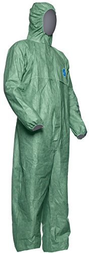 DuPont Tyvek 500 Xpert Chemikalienschutzkleidung mit Kapuze, KategorieII, Typ 5-B und 6-B Robust und Leicht Grün Größe L